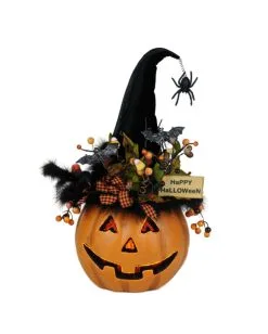Halloween Kürbis Mit Hexenhut & LED Beleuchtung 56cm 8 Halloween Kürbis Mit Hexenhut & LED Beleuchtung 56cm -Halloween Totenköpfe Verkäufe beleuchteter halloween kuerbis mit elegantem hexenhut light up halloween pumpkin with witch hat 54761 03
