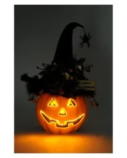 Halloween Kürbis Mit Hexenhut & LED Beleuchtung 56cm 9 Halloween Kürbis Mit Hexenhut & LED Beleuchtung 56cm -Halloween Totenköpfe Verkäufe beleuchteter halloween kuerbis mit elegantem hexenhut light up halloween pumpkin with witch hat 54761 04