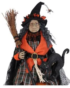 Halloween Hexe Mit Leuchtendem Kürbis & Katze 68cm -Halloween Totenköpfe Verkäufe halloween hexe mit katze und beleuchtetem kuerbis halloween witch with light up pumkin and cat 54766 03