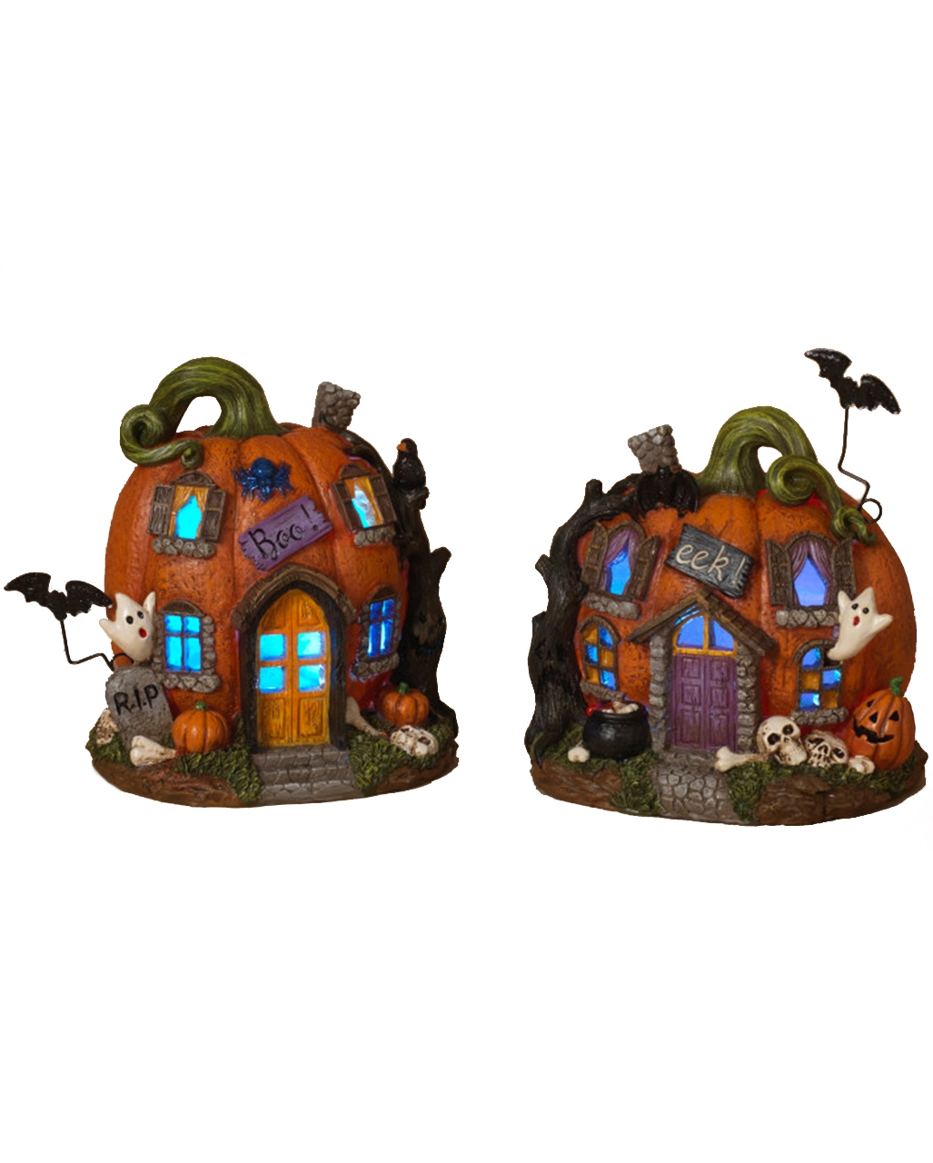 Halloween Kürbis Gespensterhaus Mit LED 21cm 3 Halloween Kürbis Gespensterhaus Mit LED 21cm