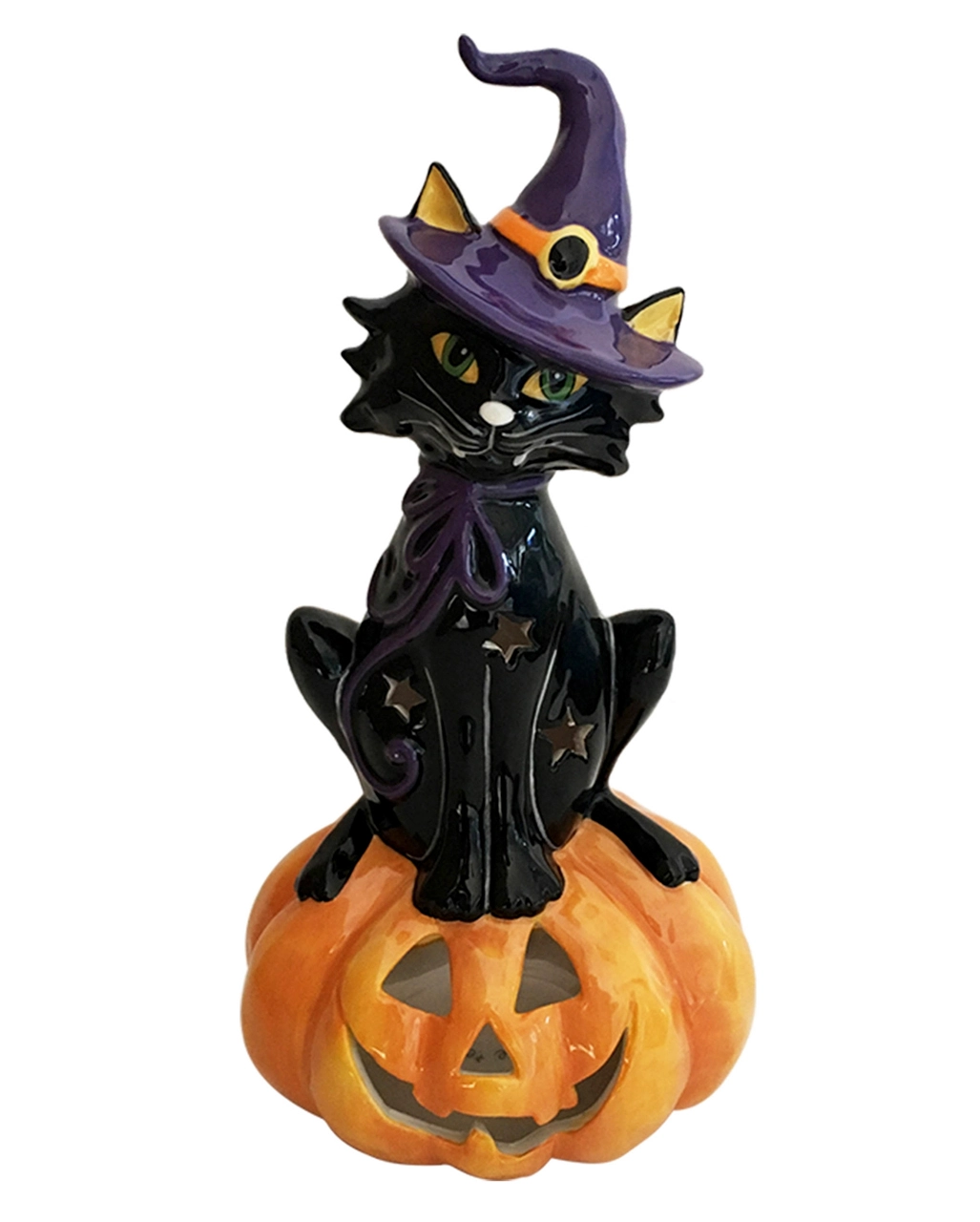 Schwarze Katze Auf Halloween Kürbis Teelichthalter 29cm 3 Schwarze Katze Auf Halloween Kürbis Teelichthalter 29cm