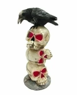 Rabe Auf Totenschädel Turm Mit LED Licht 29cm -Halloween Totenköpfe Verkäufe rabe auf totenkopf turm mit led licht raven on skull tower with led light halloween deko 51580 03