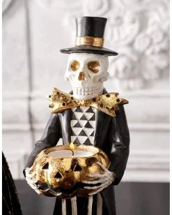 Mr Skelett Mit Goldenem Kürbis Teelichthalter 6 Mr Skelett Mit Goldenem Kürbis Teelichthalter -Halloween Totenköpfe Verkäufe skeleton gentleman mit jack o lantern teelichthalter halloween und gothic homeware und wohnungsdeko skeleton with jackolantern tealightholder 54374 2