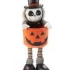 Stehendes Skelett Männchen Mit Kürbis Schale 39cm -Halloween Totenköpfe Verkäufe skelett gentleman mit kuerbis schale 39cm skully head standing pumpkin candy basket figure 53710