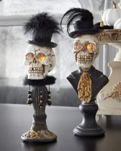 Mrs. Skelett Halloween Büste Mit LED Augen 42cm -Halloween Totenköpfe Verkäufe skelett lady bueste mit led augen 42cm elegante halloween deko und wohnungsaccessoires gothic lady skeleton bust with led eyes 54719 3